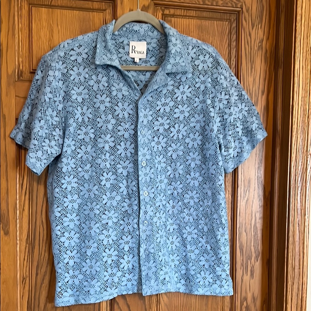 RAGA Blue Casual Button Down Shirt Women'ss Large NWOT